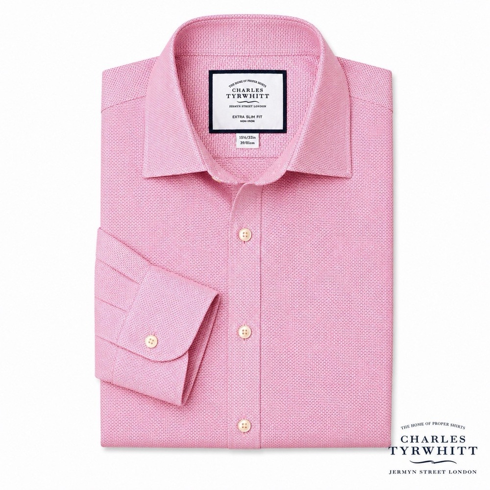 Charles Tyrwhitt Men's Dress Shirt 15.5 / 32 Extra Slim Fit Pink Non-Iron Cotton